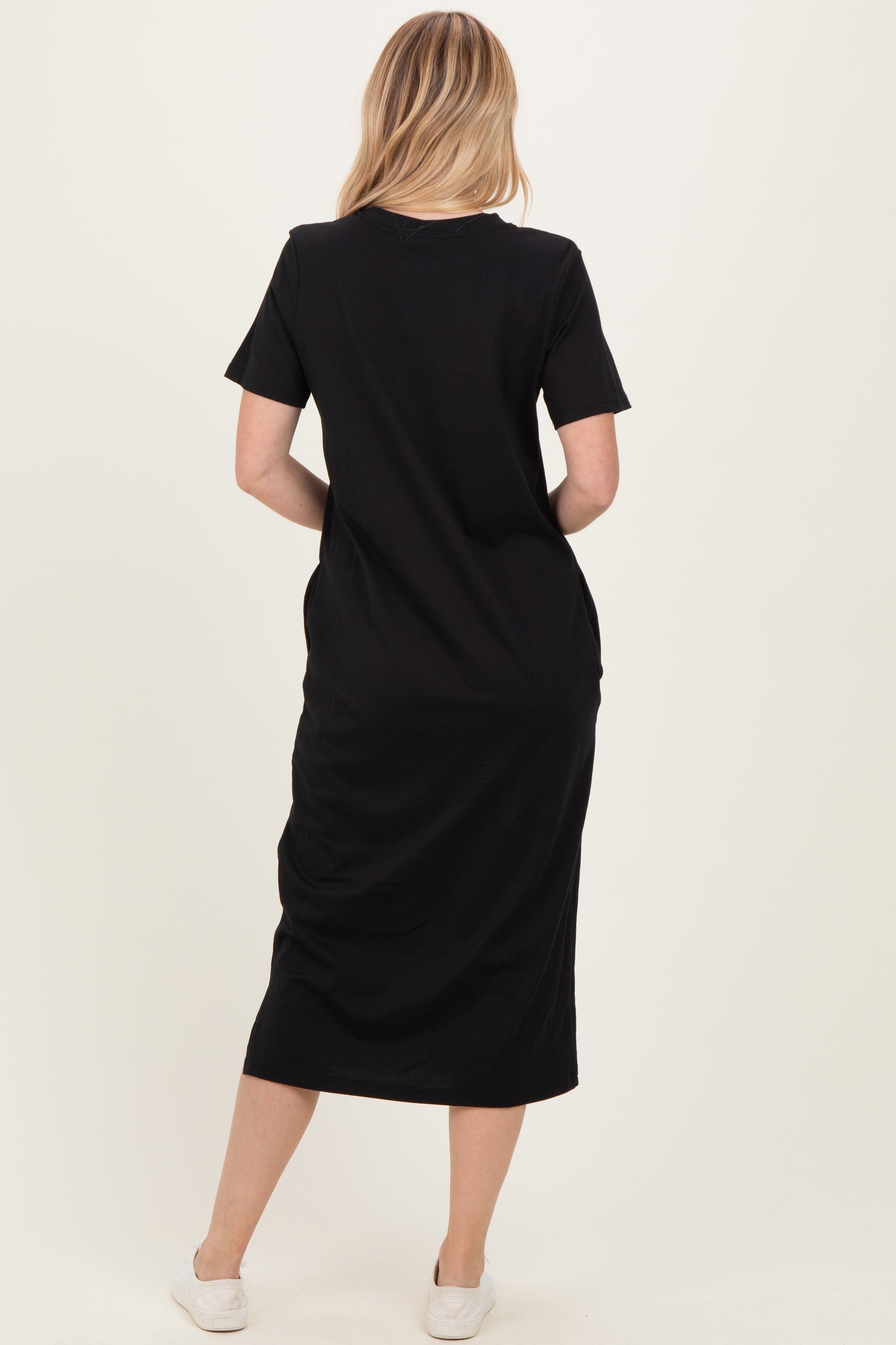 Black Cotton T-Shirt Midi Dress