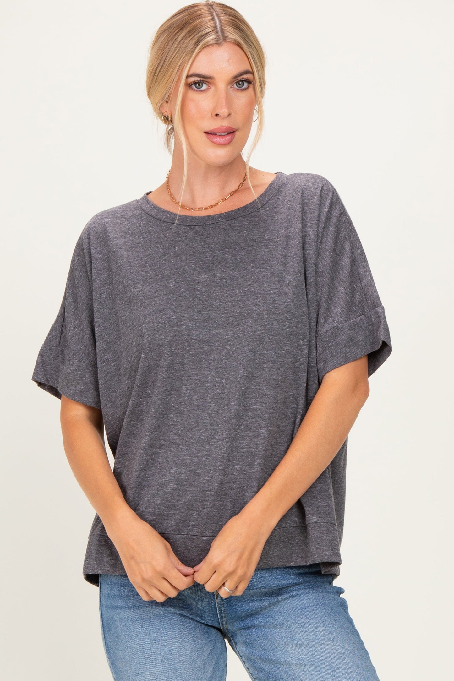 Black Charcoal Oversized Maternity Short Sleeve Top