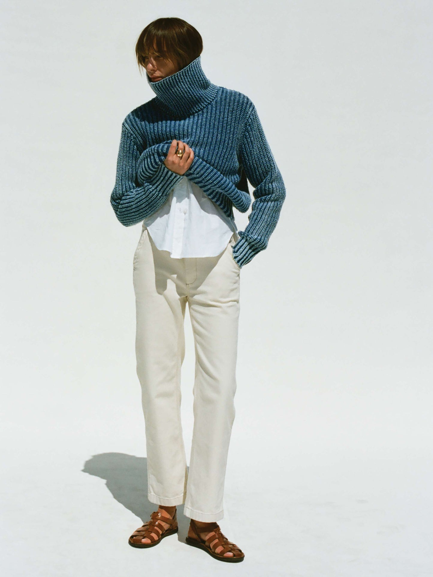 Sunwashed Cotton Oversized Turtleneck Sweater - Windcliff Indigo Wash