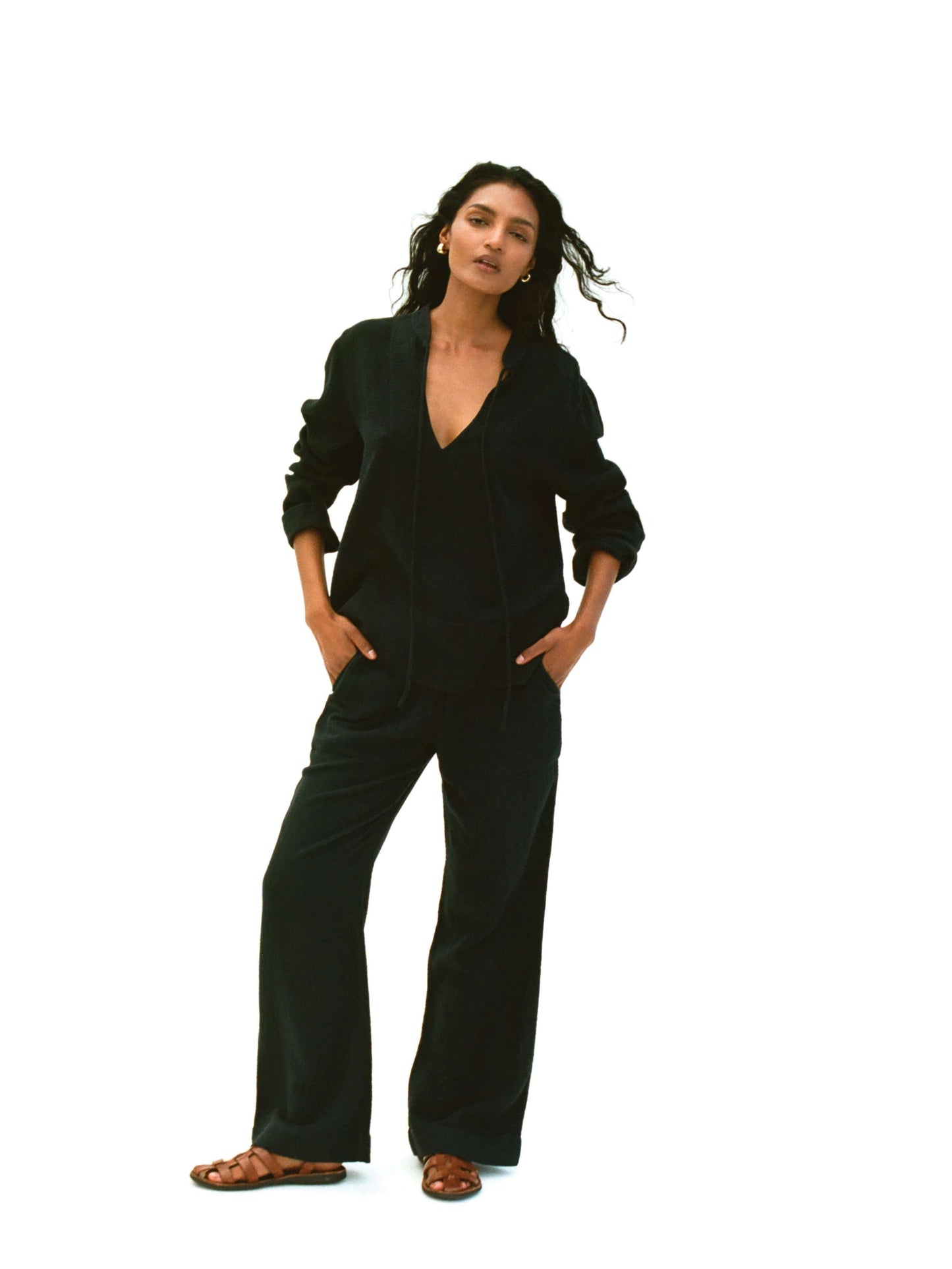 Dune Cotton Gauze Harbor Top - Black