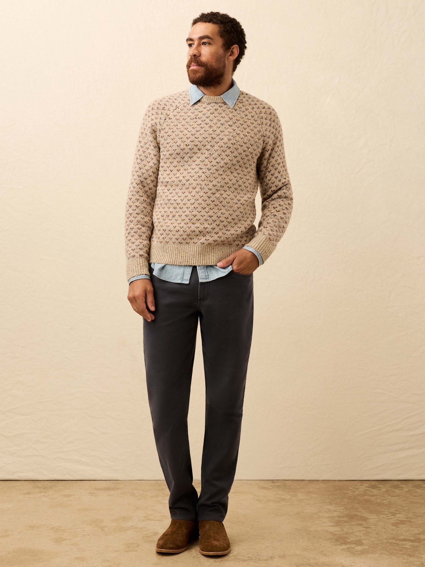 Donegal Crew Sweater - Oat Birdseye Marl