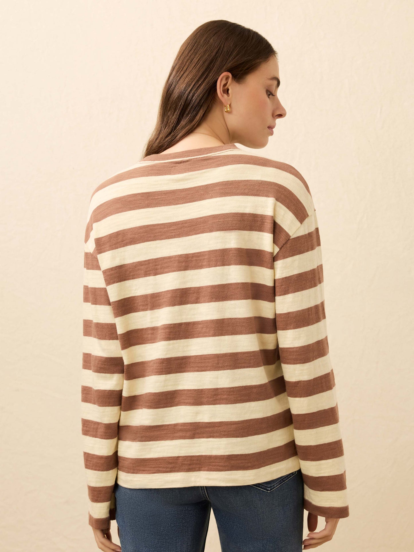 Sunwashed Organic Long-Sleeve Retro Tee - Nutmeg Stripe
