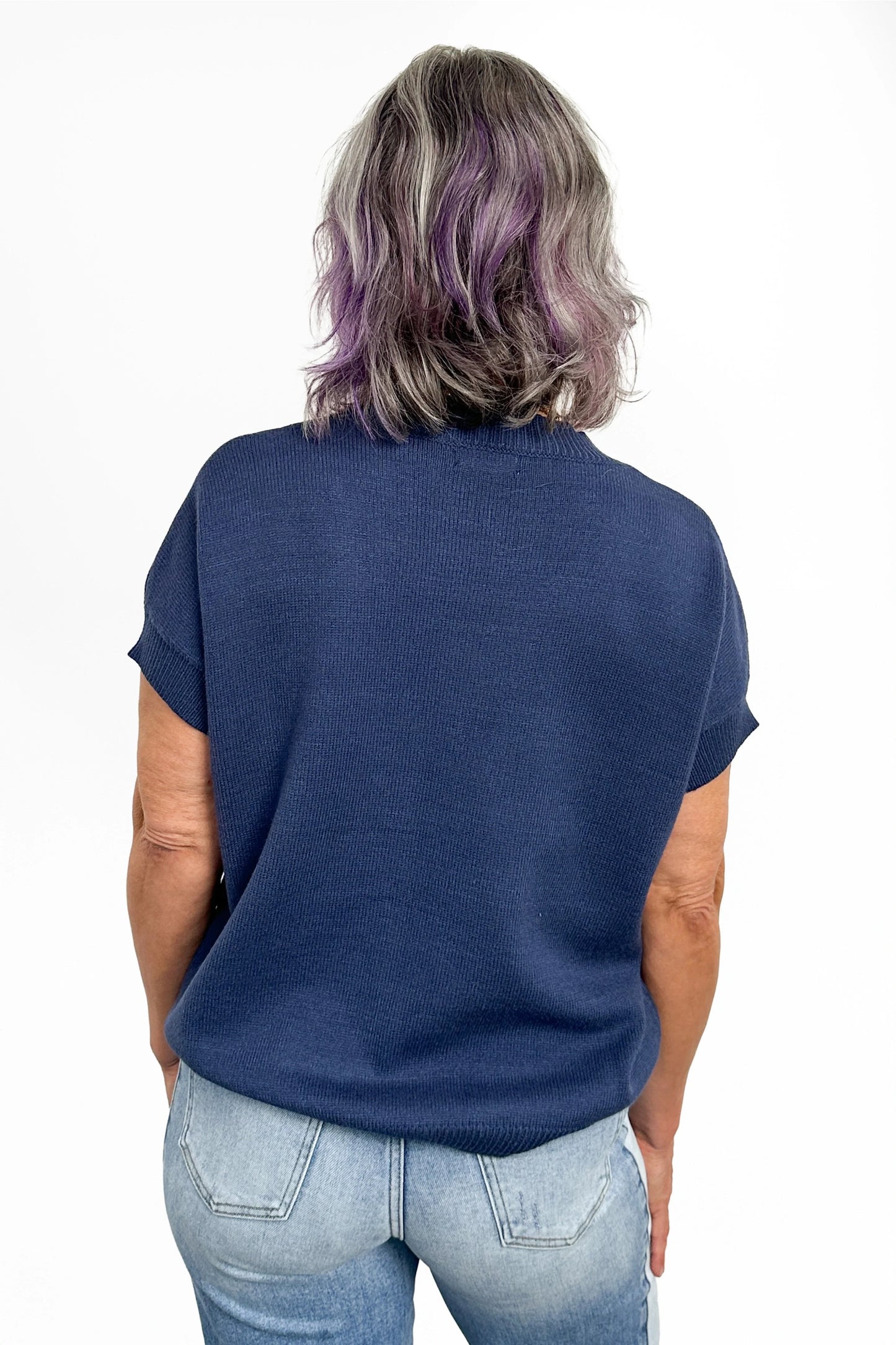Women's Outlined Star Knit Short Sleeve Sweater by Ava Lane