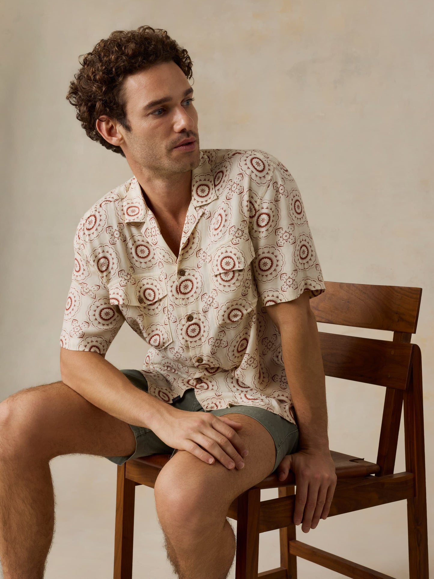 Short-Sleeve Bali Camp Shirt - Cream Sunburst Bloom