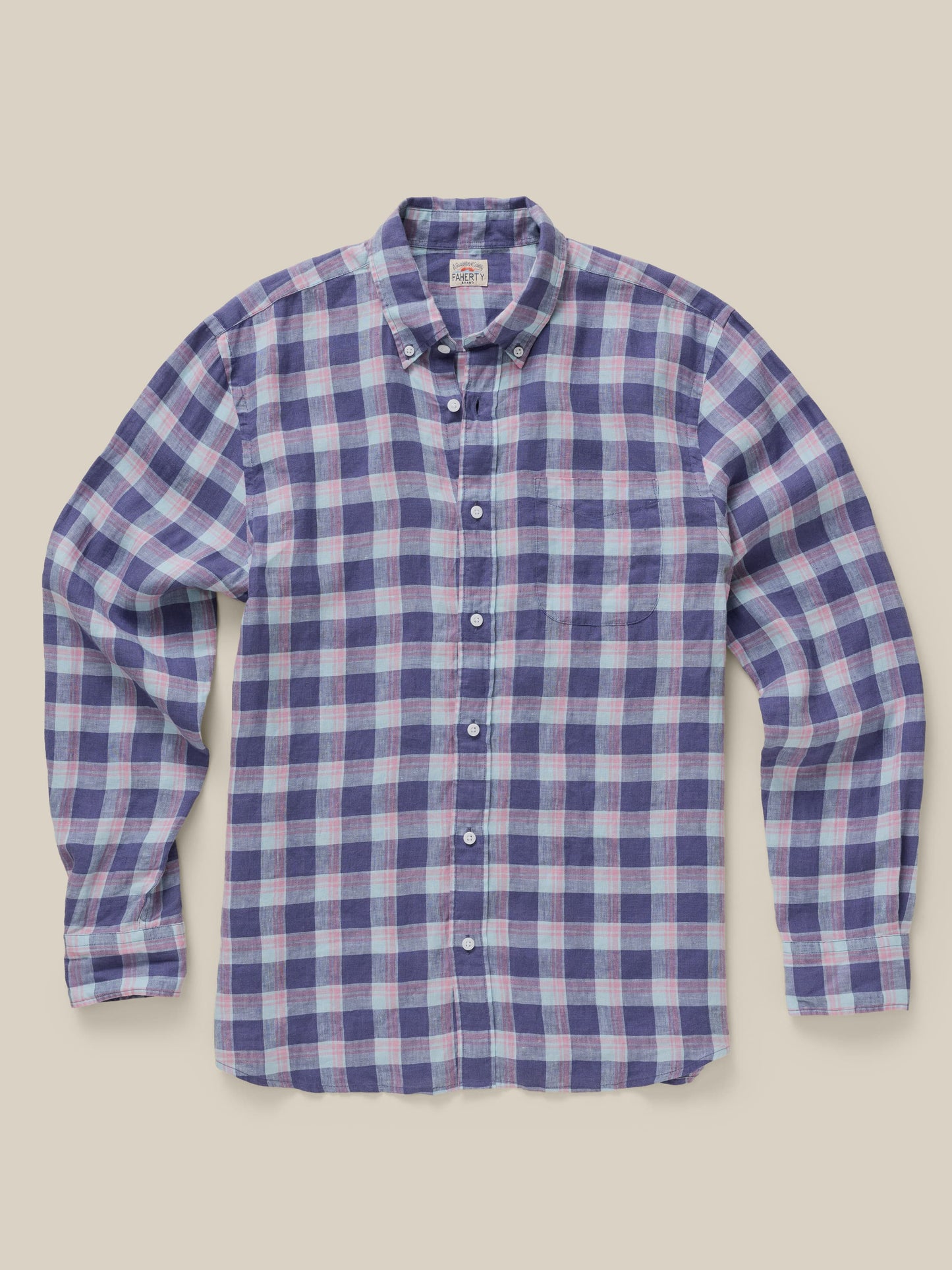 Sunwashed Linen Shirt - Coastal Lake Plaid
