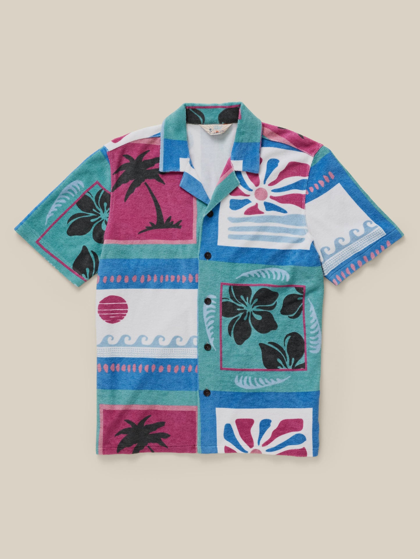 Short-Sleeve Cabana Towel Terry Shirt - Summer Waves Tile