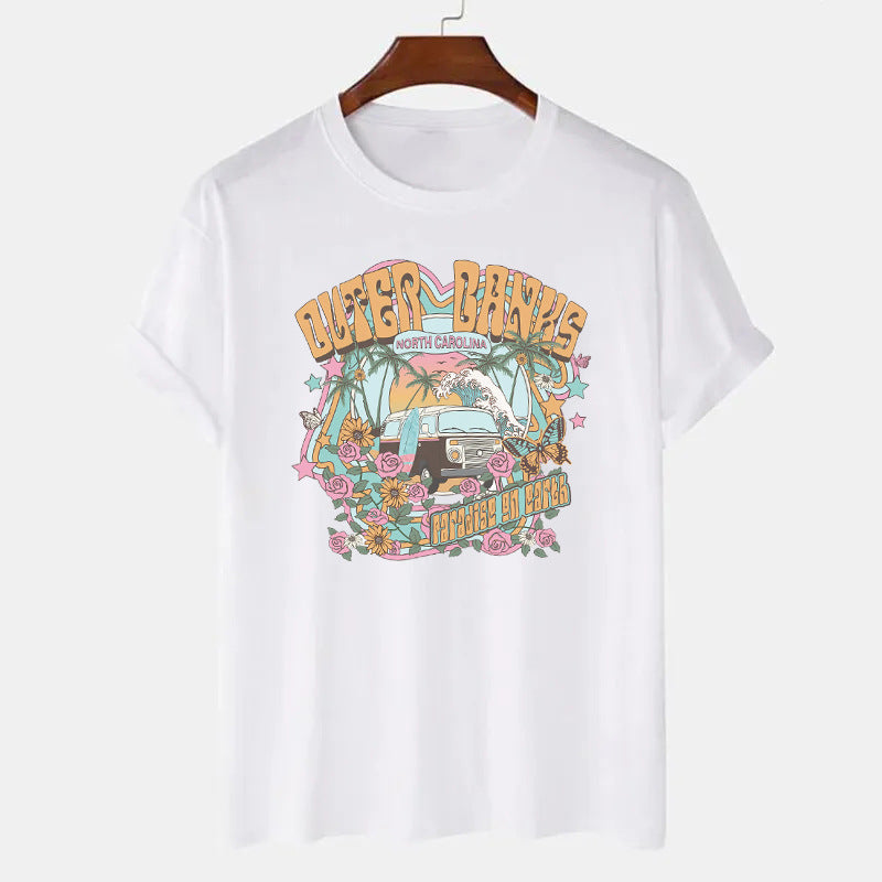 Casual Oversized Tee Surfing Outer Banks Graphic Tops Womens