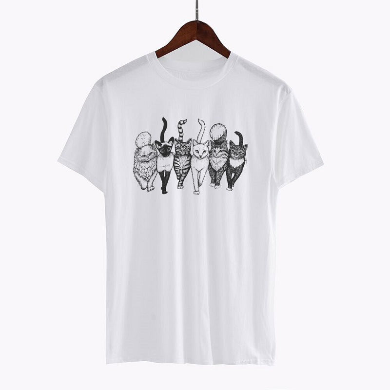 Cat Gang Drawing Women T-Shirt Female Summer Casual Cotton