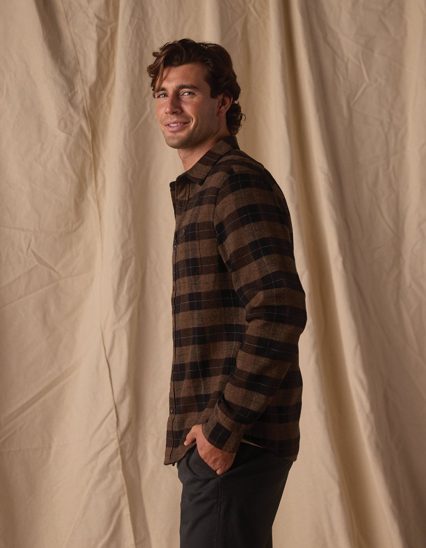 Hudson Double Brushed Flannel in Dark Brown Plaid