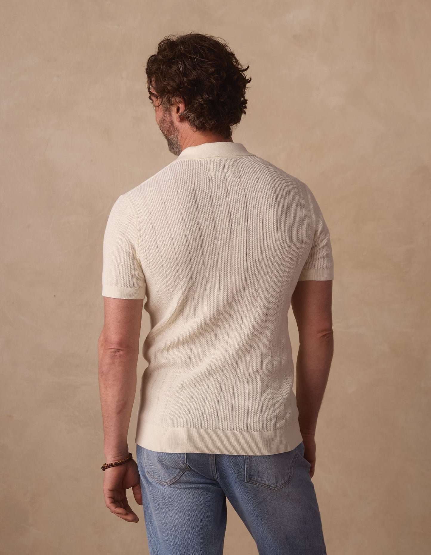 Robles Textured Knit Polo in Ivory