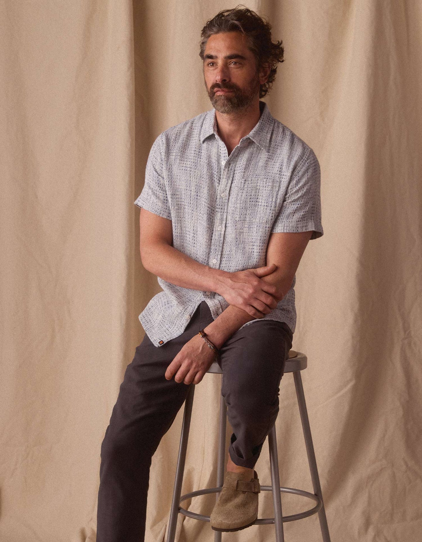 Freshwater Short Sleeve Button Up Shirt in Blue Multi