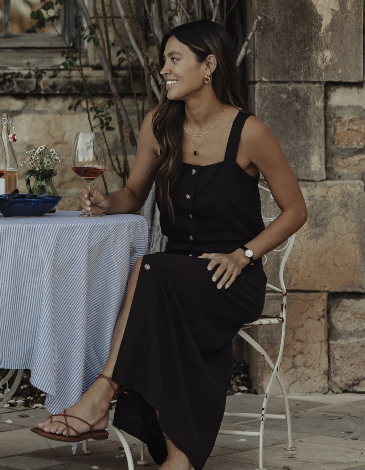 Leukos Linen-Blend Button Front Skirt in Umber
