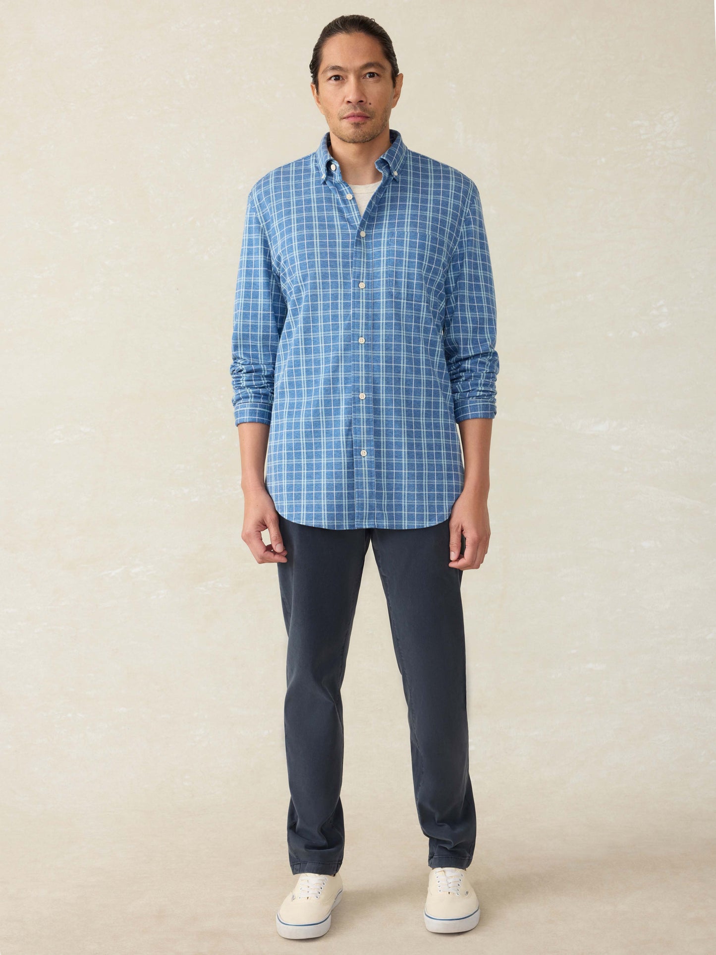 Coastline Knit Shirt - Ocean Sky Plaid