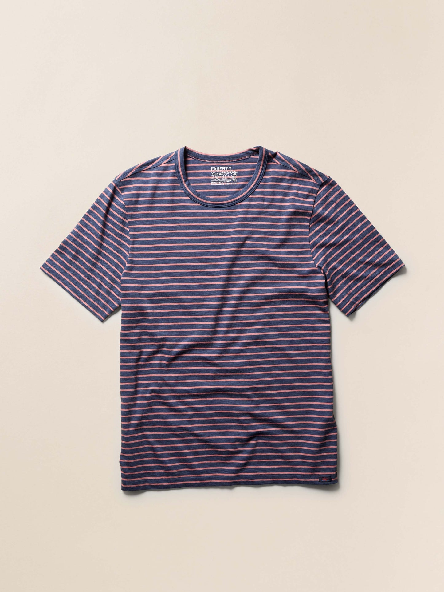 Sunwashed Regenerative Tee - Navy Rose Stripe