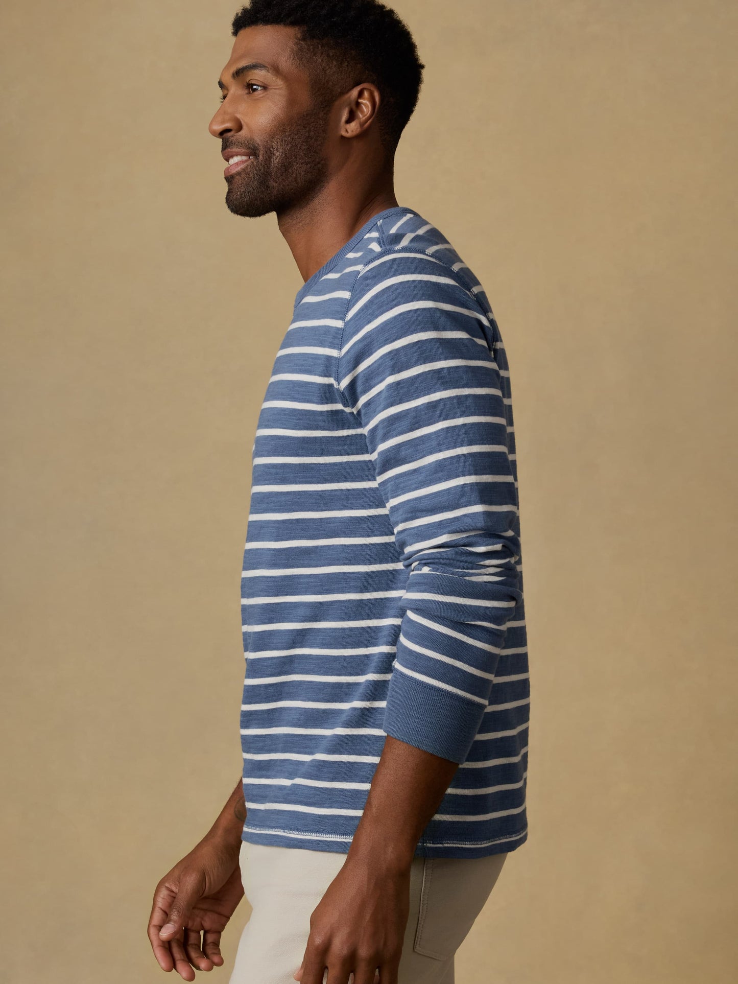 Sunwashed Organic Crew - Breaker Blue Breton Stripe
