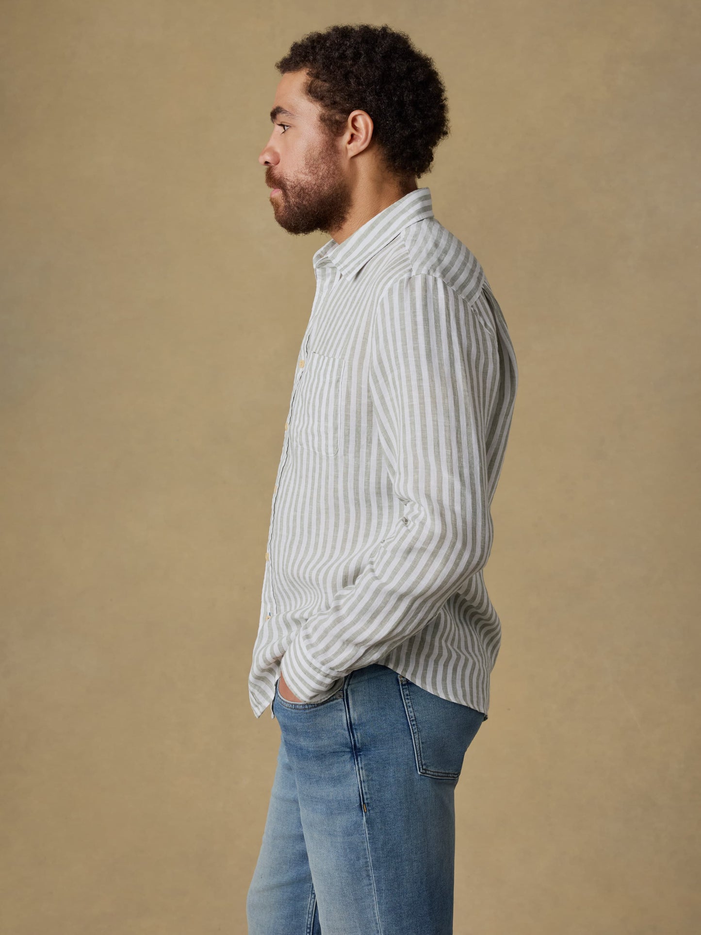 Laguna Linen Shirt - Green Hill Stripe