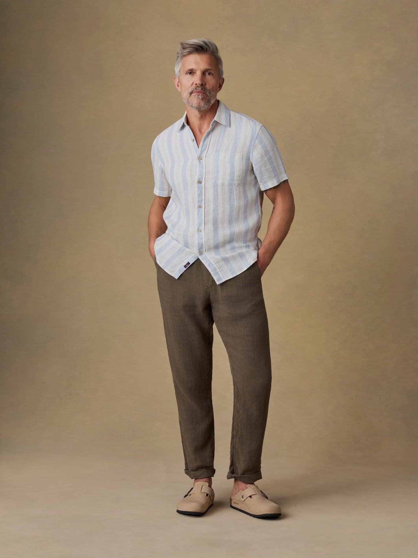 Short-Sleeve Palma Linen Shirt - Island Blue Stripe