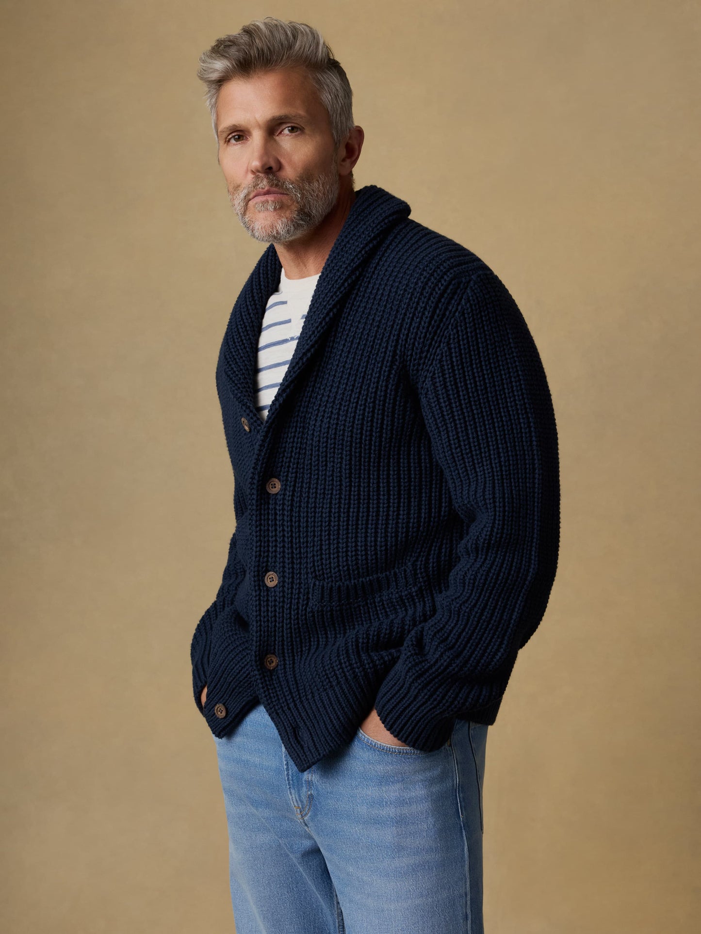 Pima Cotton Cardigan - Playa Navy