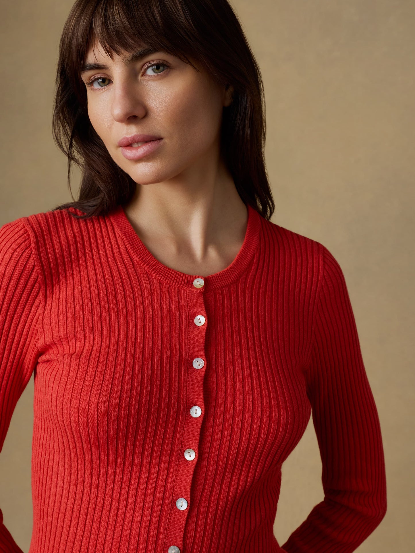 Miramar Linen Crewneck Cardigan - Poppy Red
