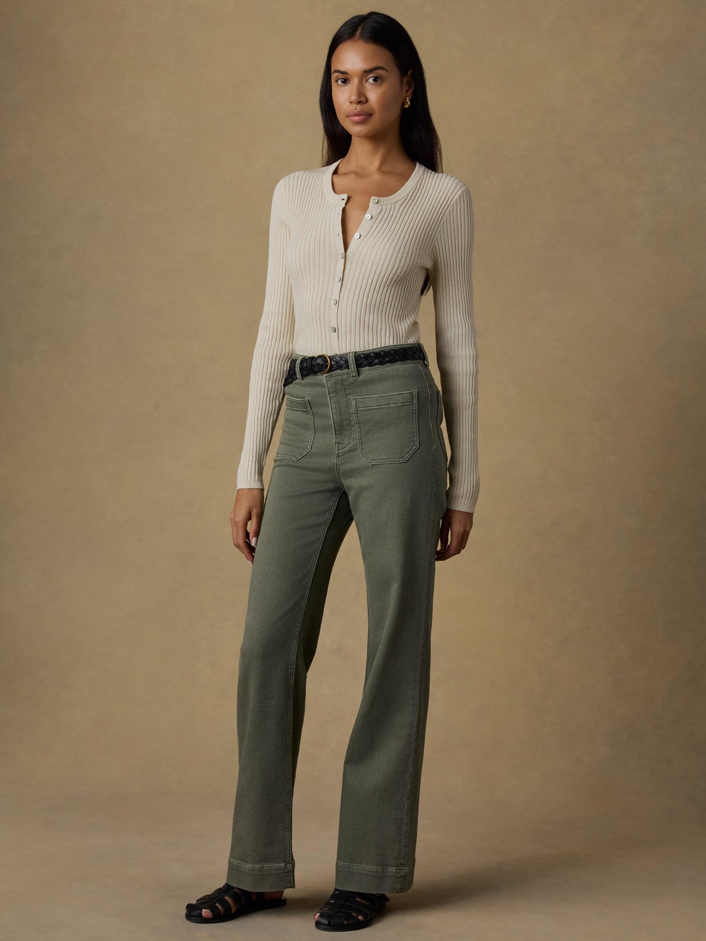 Miramar Linen Crewneck Cardigan - Summer Sand
