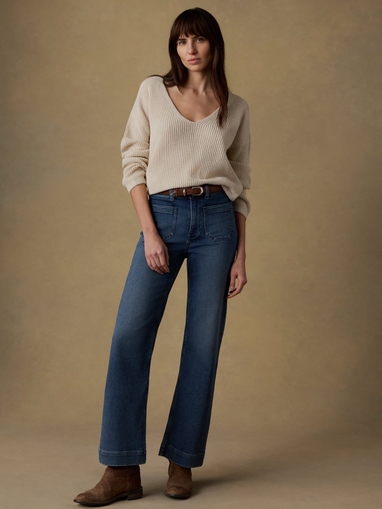 Miramar Linen Deep V-Neck Sweater - Summer Sand