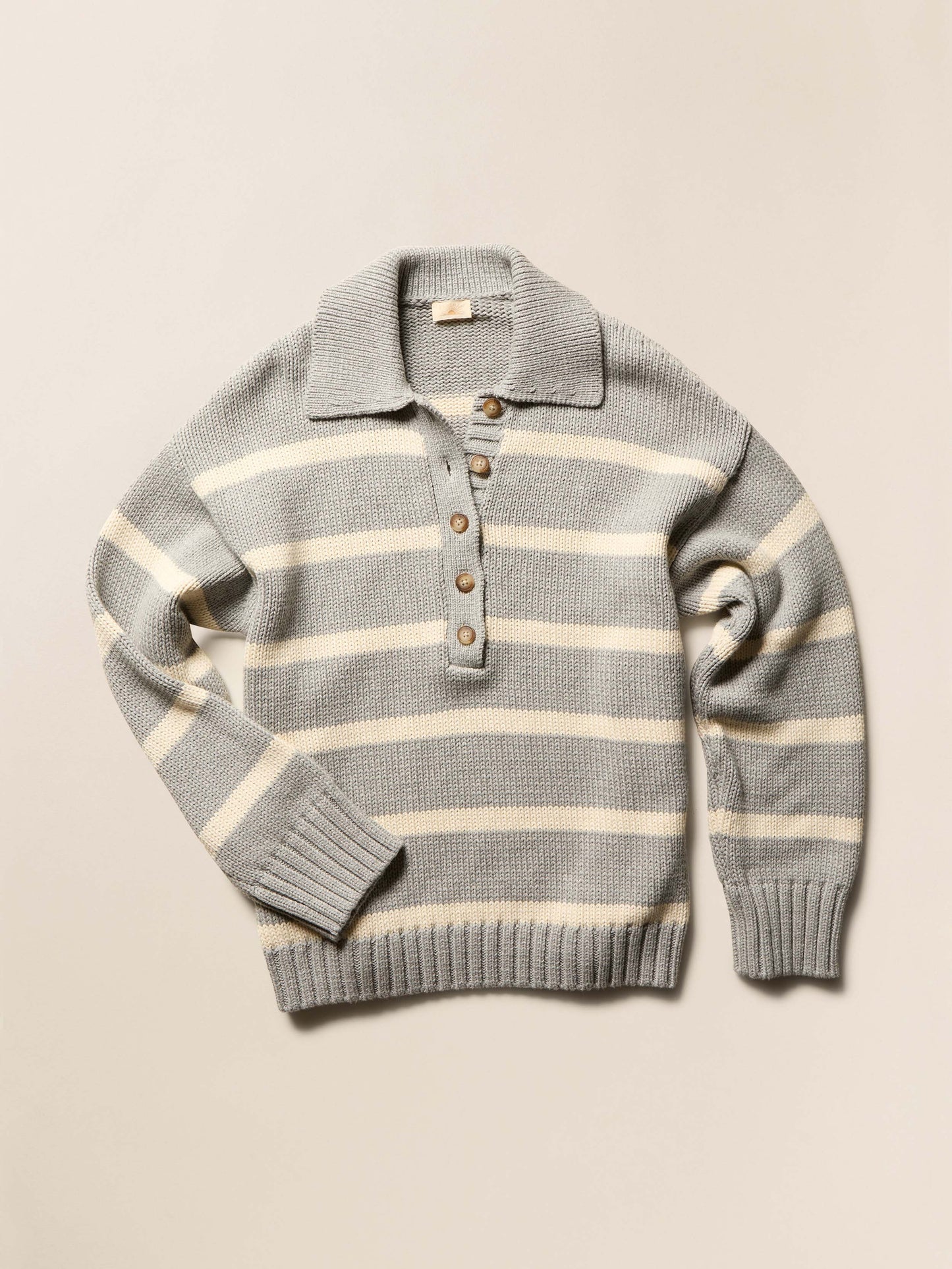 Sunwashed Cotton Polo Sweater - Grey Heather Stripe