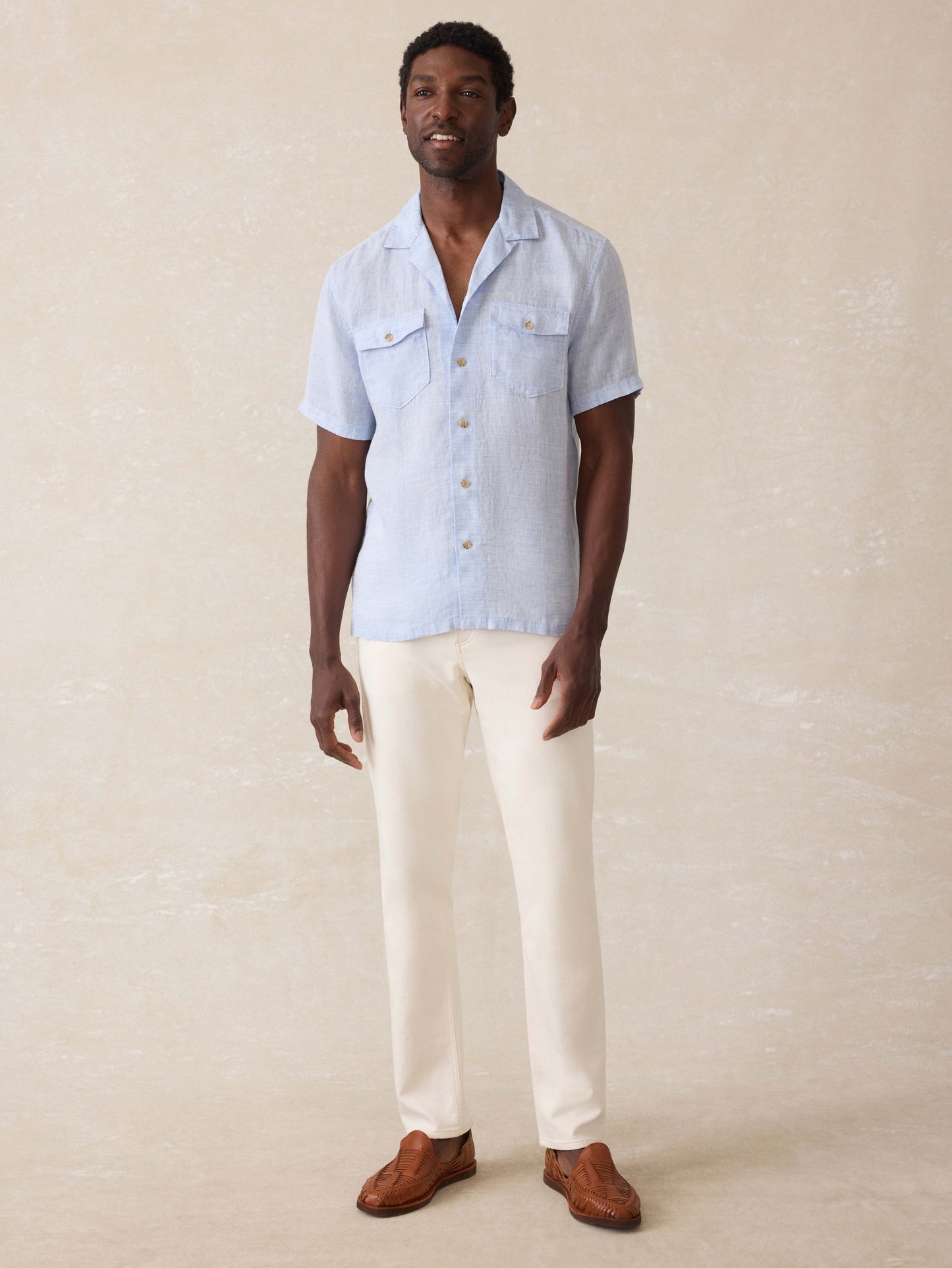 Short-Sleeve Reserve Basque Camp Shirt - Light Blue Melange