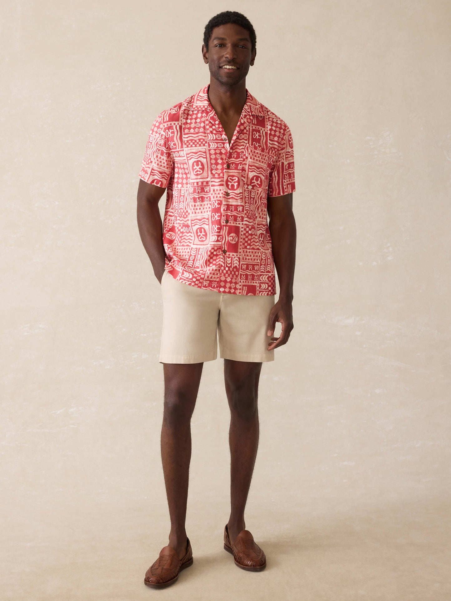 Surf Ghana Short-Sleeve Breeze Camp Shirt - Sankofa Tile Clay
