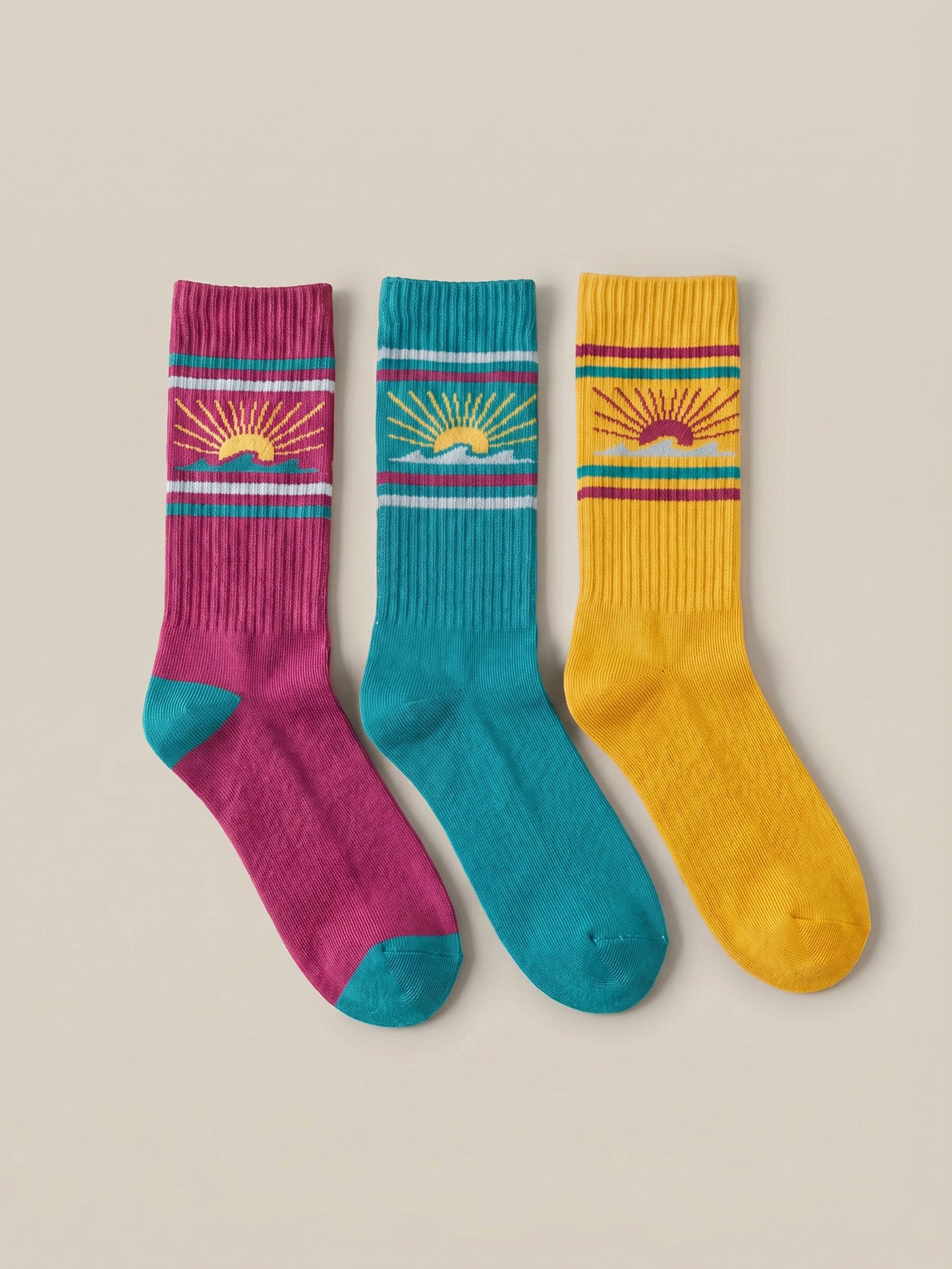 Sun & Waves 3 Pack Sock - Retro Waves