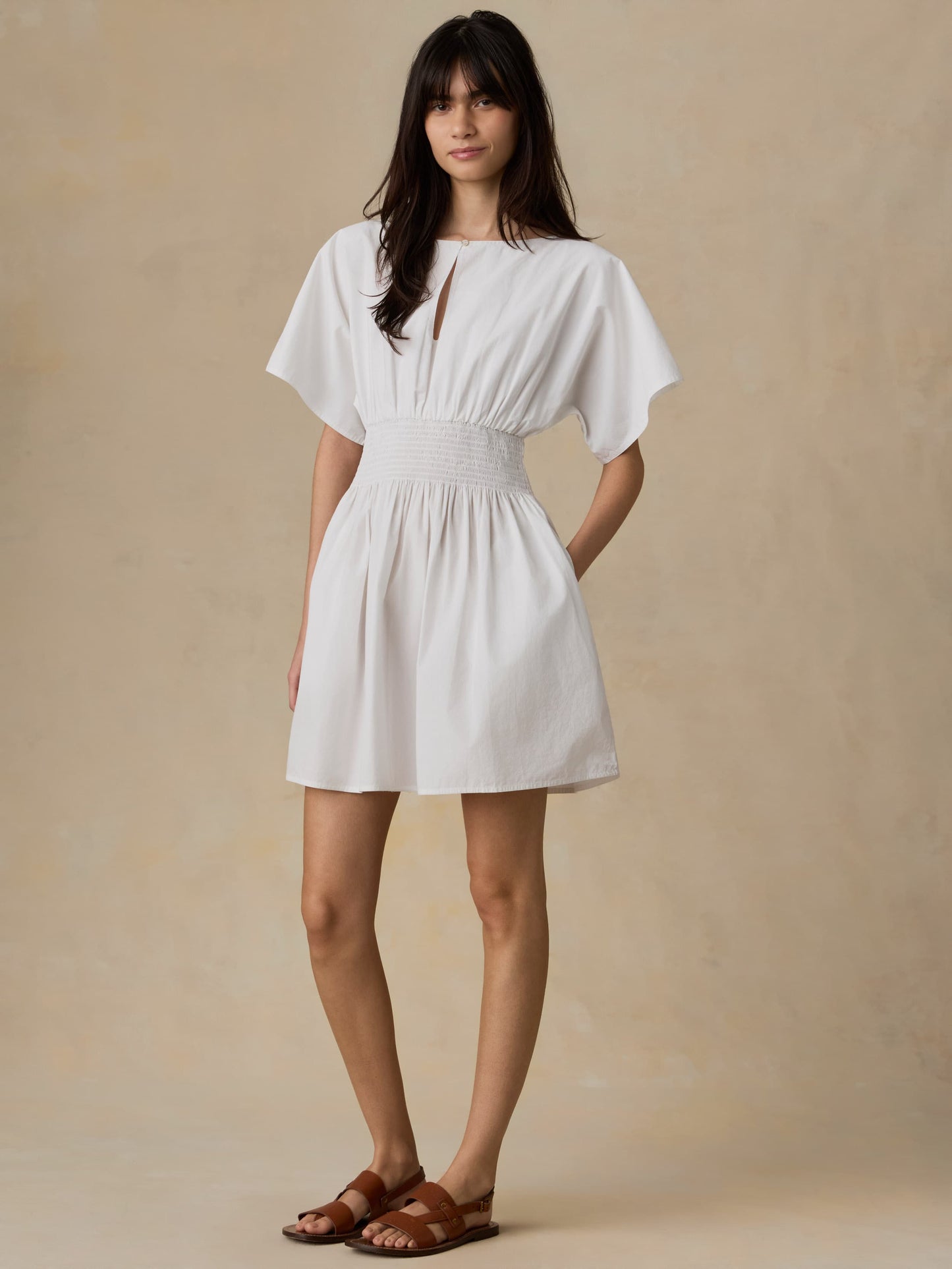 Coastal Poplin Elia Mini Smocked Dress - White