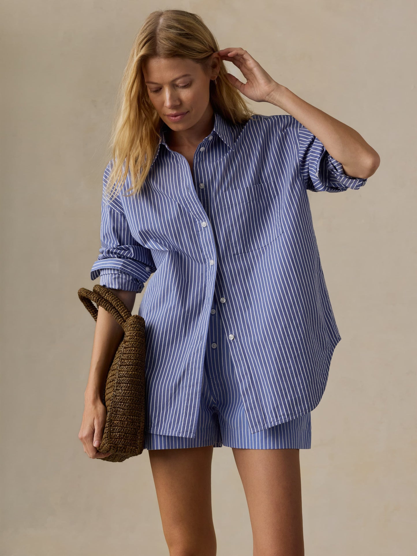 Coastal Poplin Relaxed Shirt - Deepwater Stripe