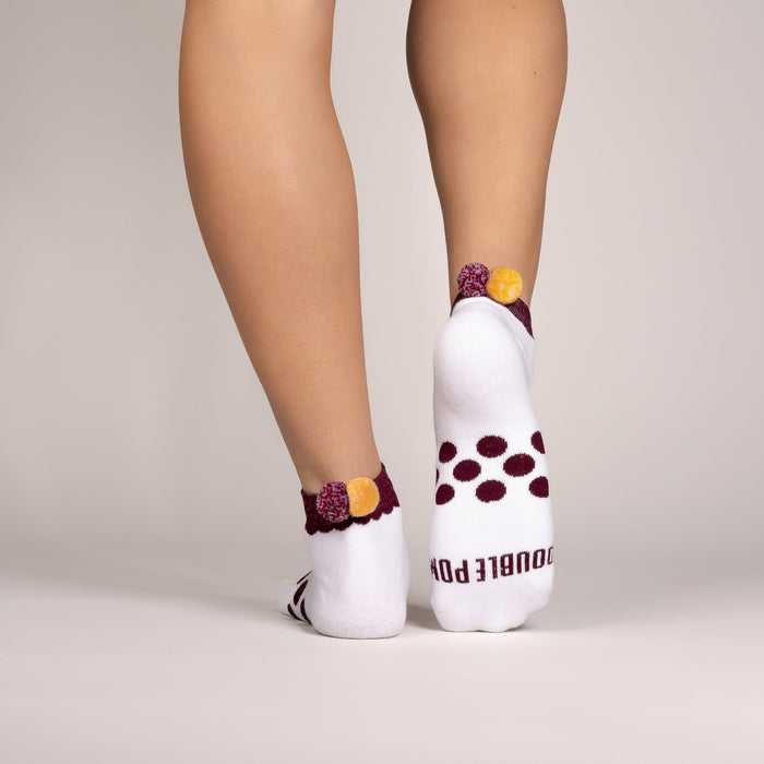Ankle Socks with Maroon and Gold Double Poms