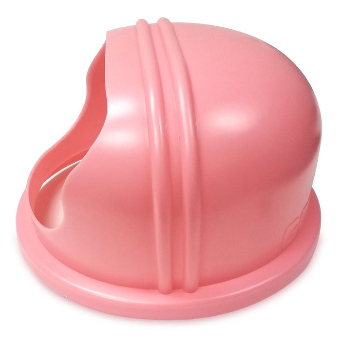 side view of curved pink enclosed plastic bubble for cotton candy machines