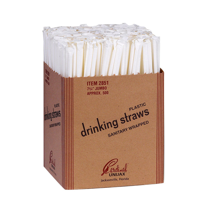 Box of wrapped drinking straws.