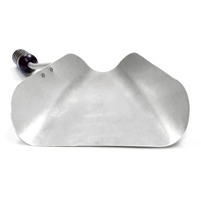 front view of right-handed stamped aluminum popcorn scoop