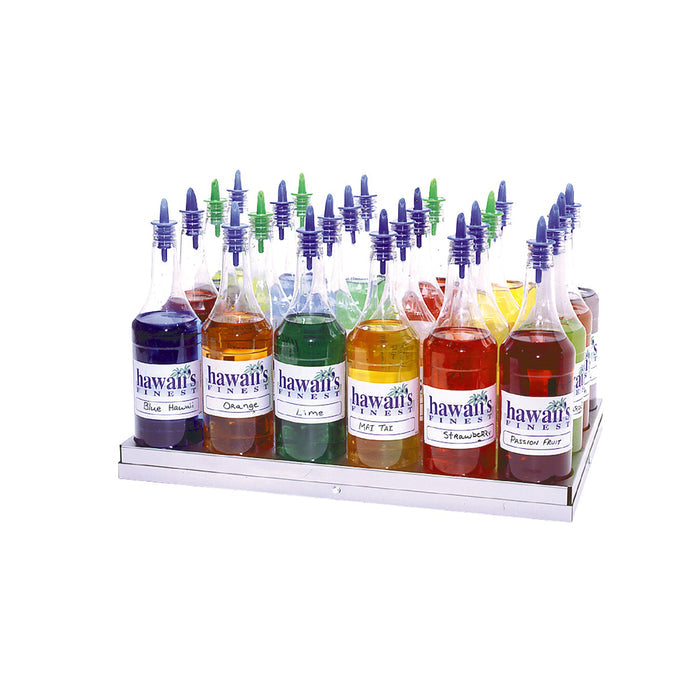 flat rack for holding Hawaii's Finest Shave Ice Flavor Bottles