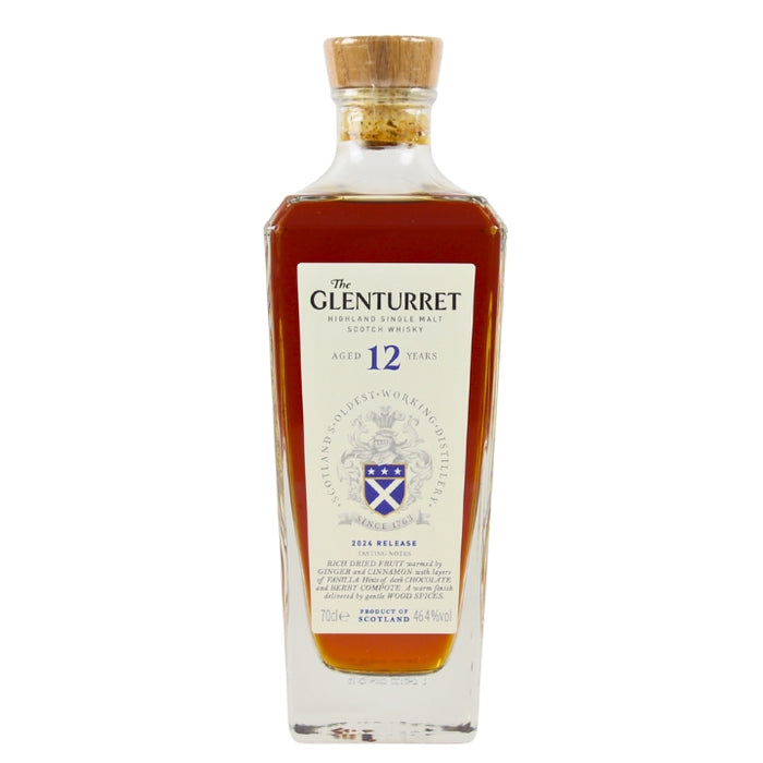 Bottle of Glenturret 12-year-old Scotch Whisky on a white background