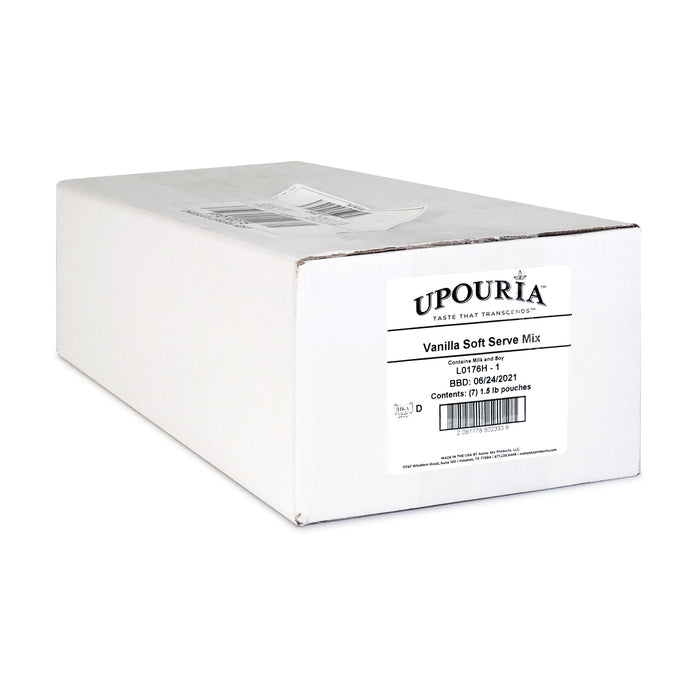 white cardboard box labeled vanilla soft-serve mix