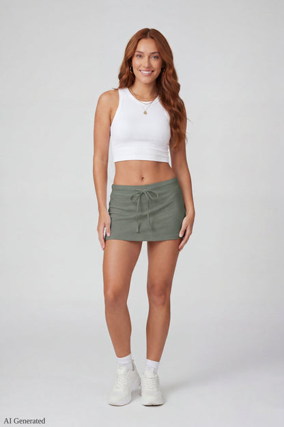 Drawstring Waist Mini Skirt