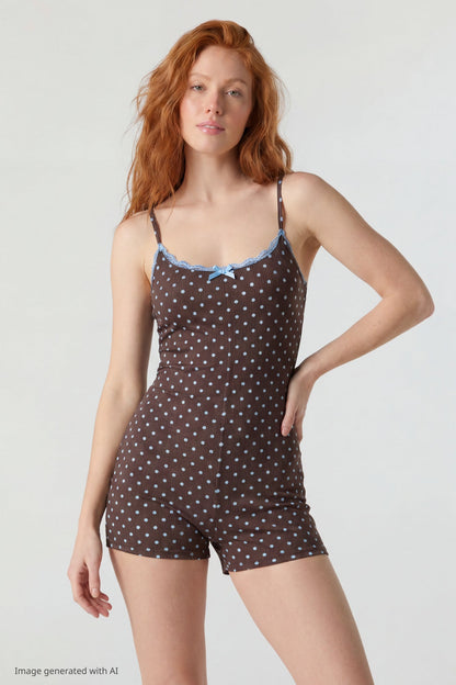 Soft Ribbed Lace Trim Romper
