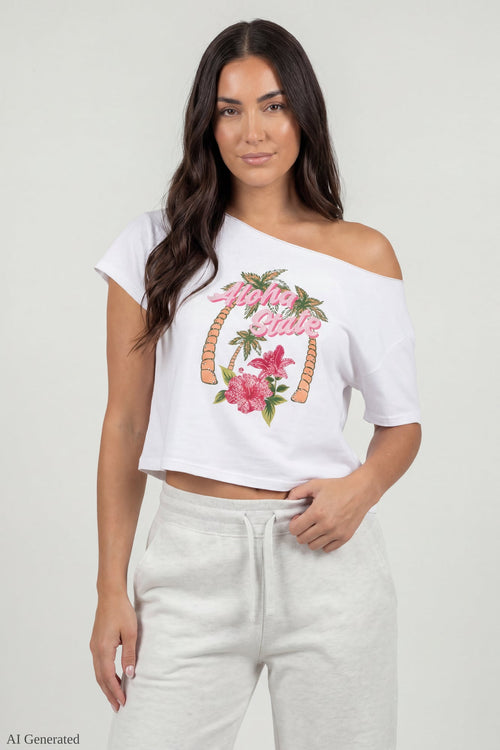 Off-Shoulder Summer Graphic T-Shirt