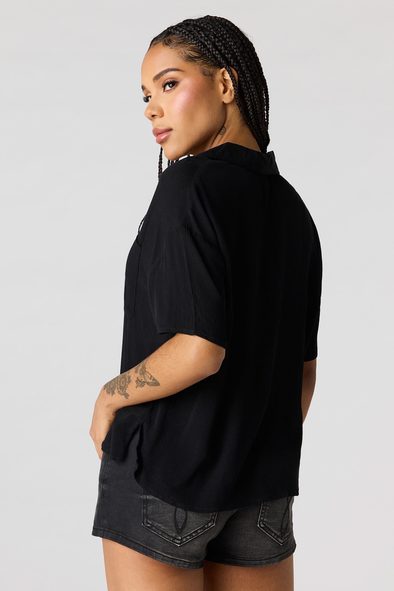 Textured Button-Up Short Sleeve Top