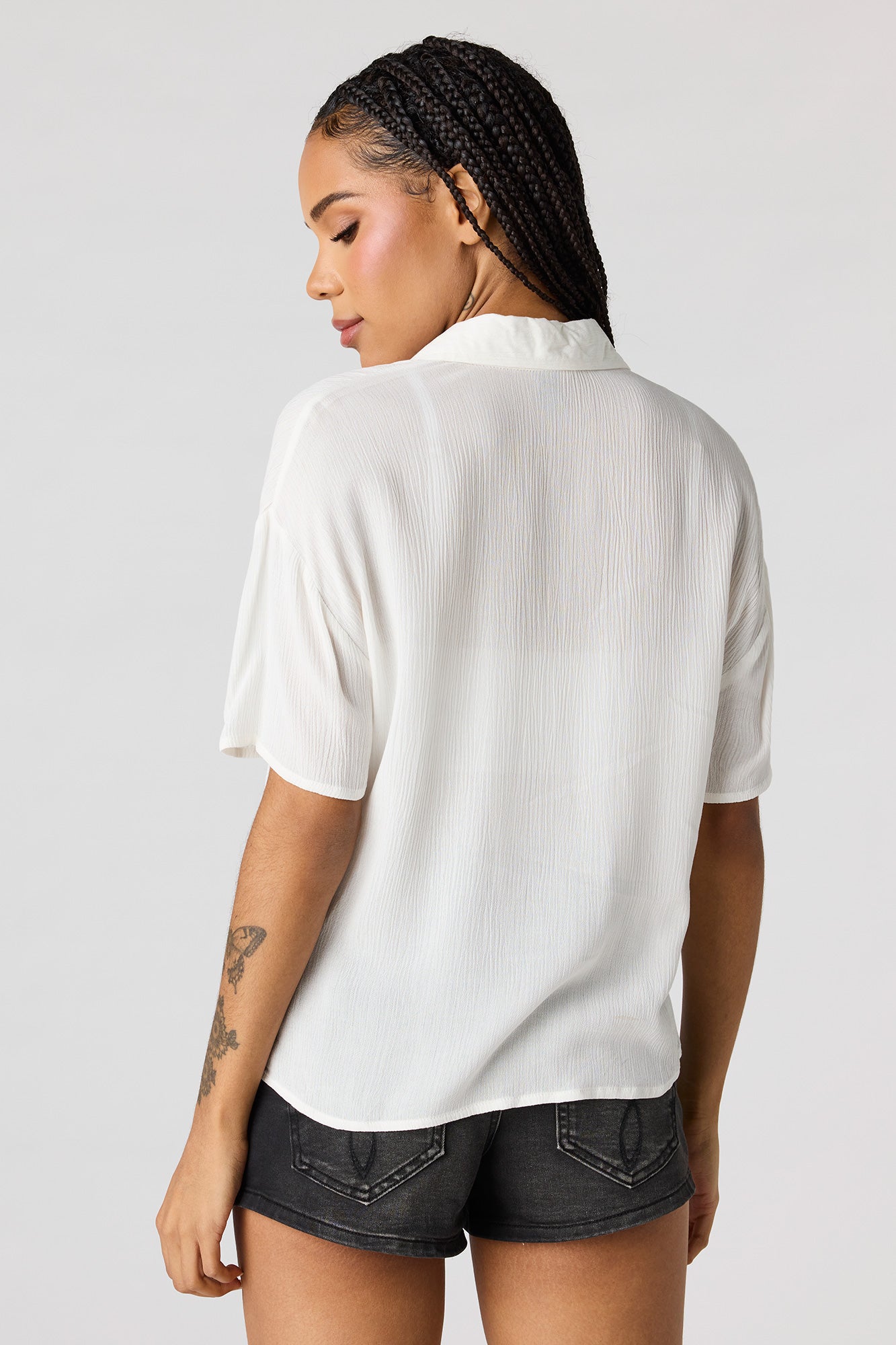 Textured Button-Up Short Sleeve Top