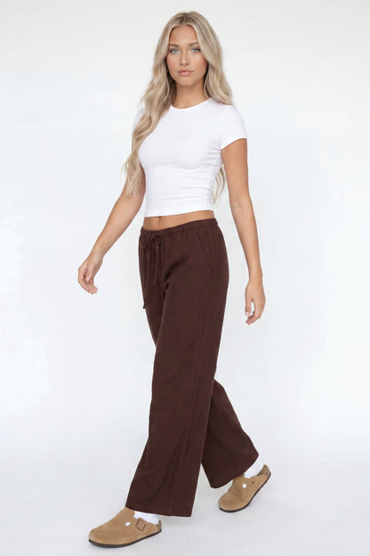 Linen-Blend Flowy Wide Leg Pant