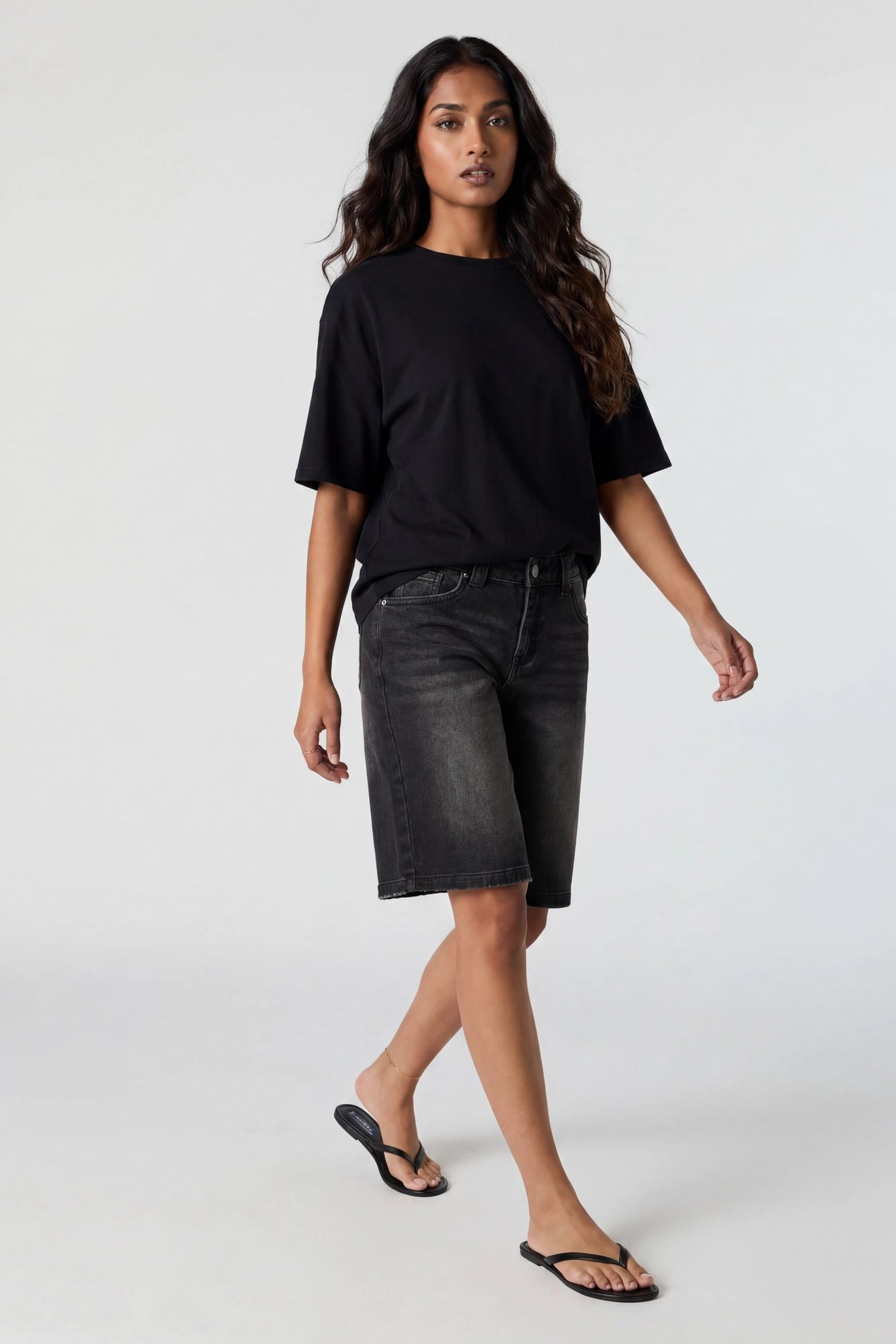 Stretch Low Rise Washed Black Jort