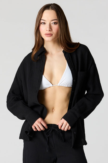 Textured Oversized Button-Up Top
