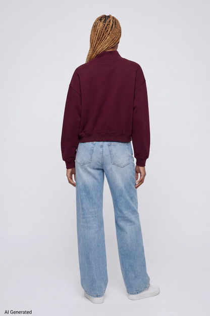 Fleece Boxy Mock Neck Sweatshirt