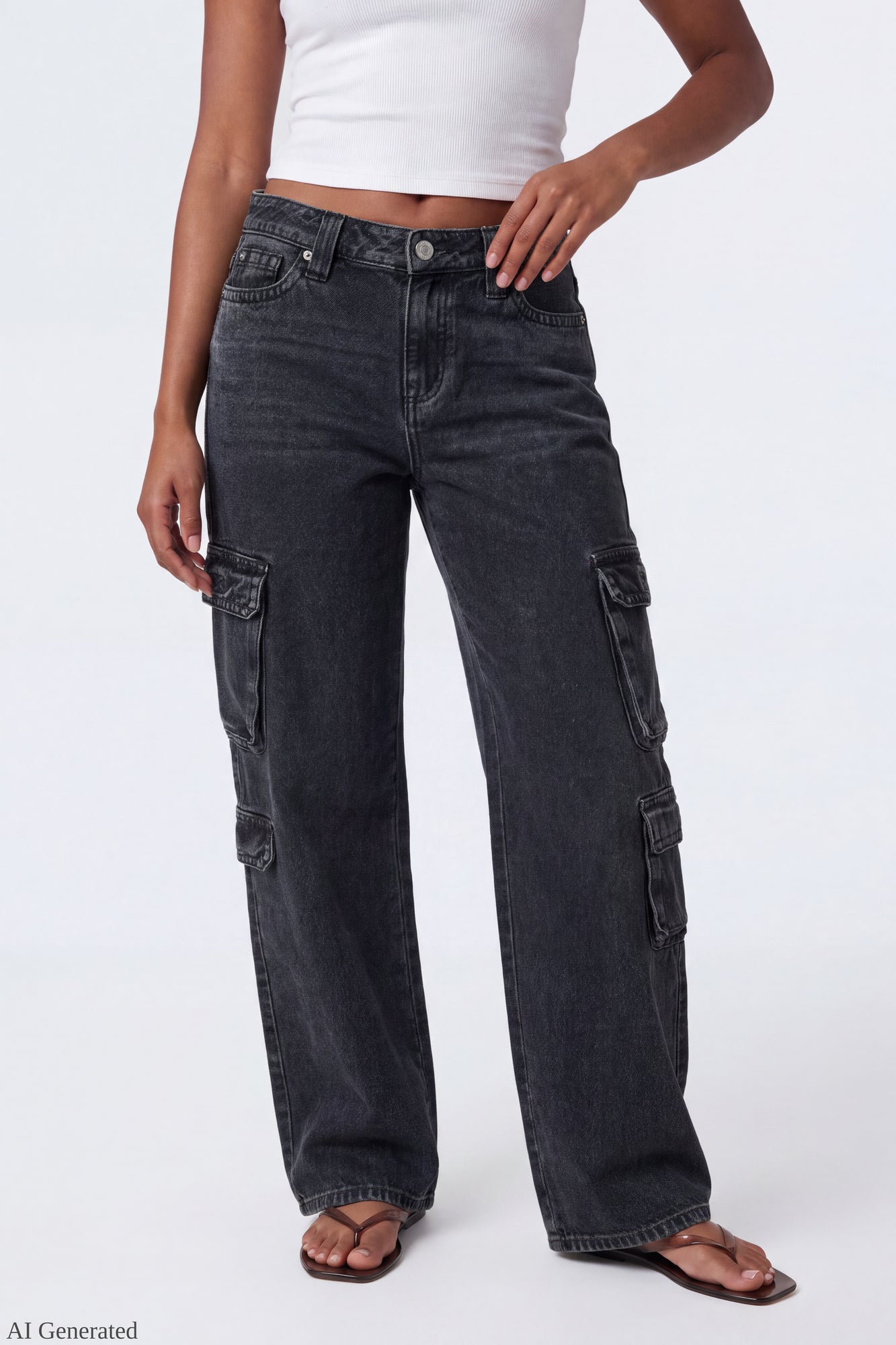 Ripped Low Rise Cargo Jean
