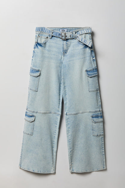 Stretch Low Rise Belted Cargo Jean