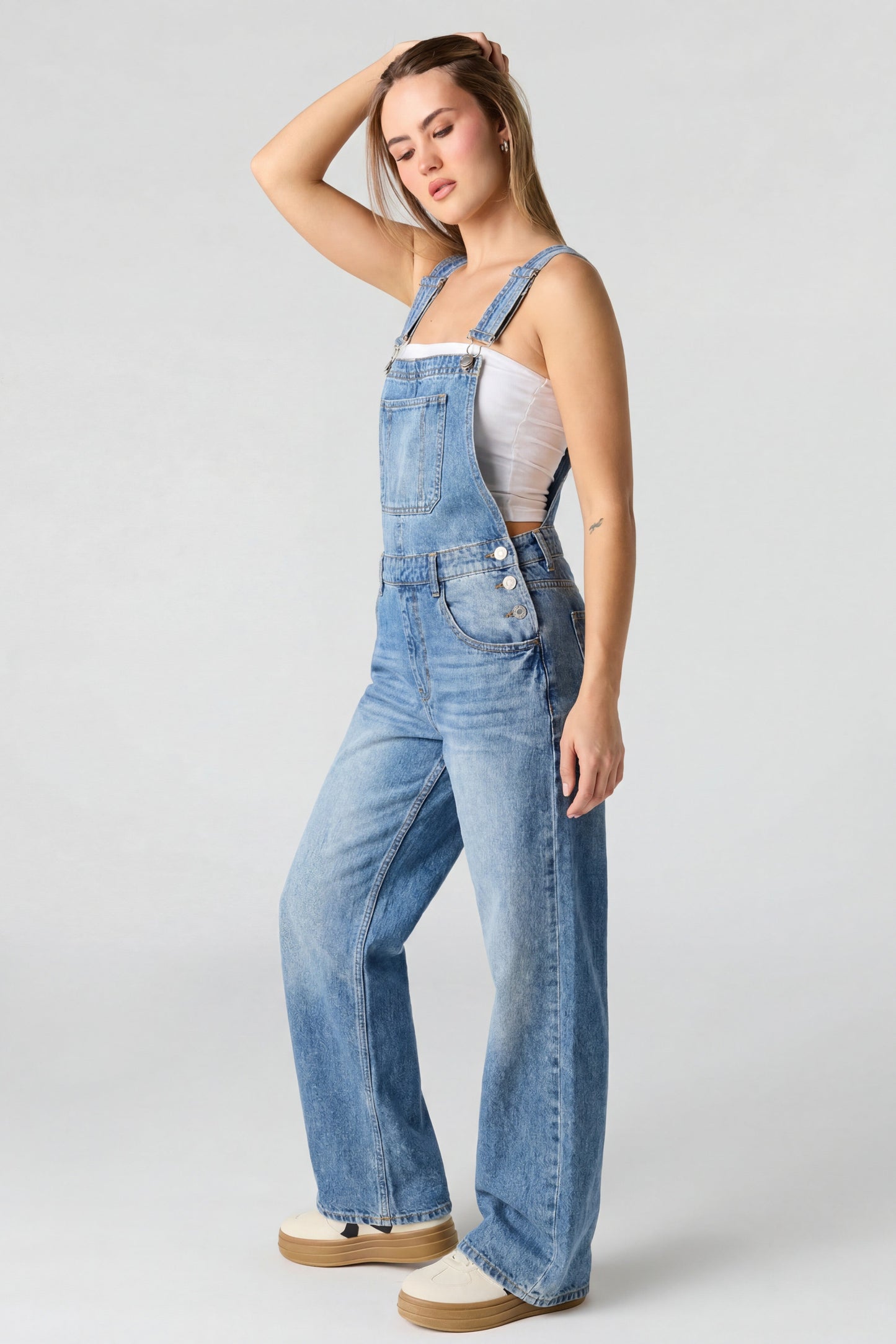 Straight Leg Denim Overalls